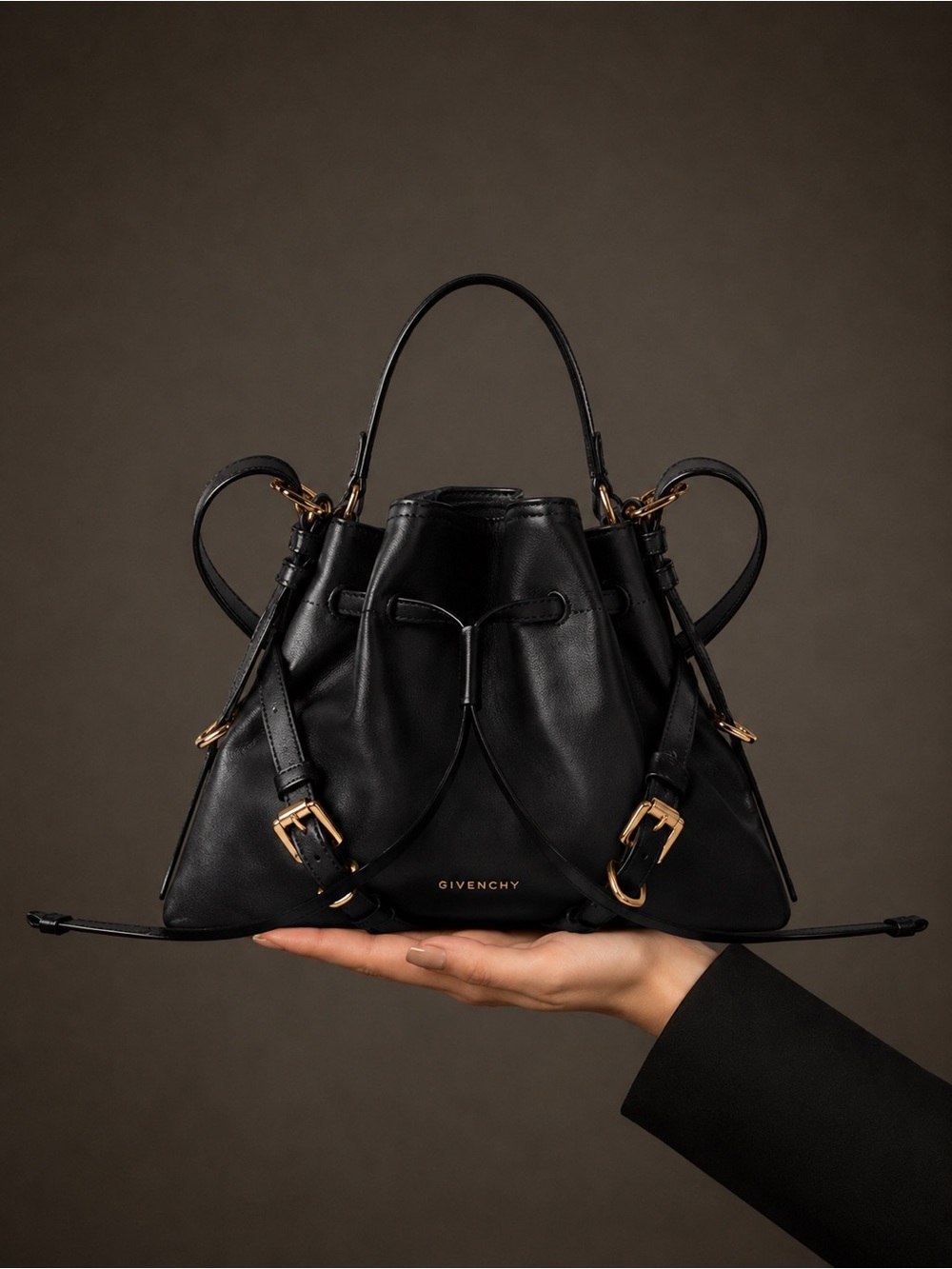 SOLD  Givenchy Small Voyou Bucket Bag Black Shiny Calfskin Leather Gold Hardware - Picture 5 of 17